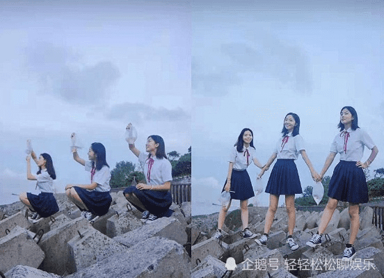 三人拍照姿势的摆法图外景